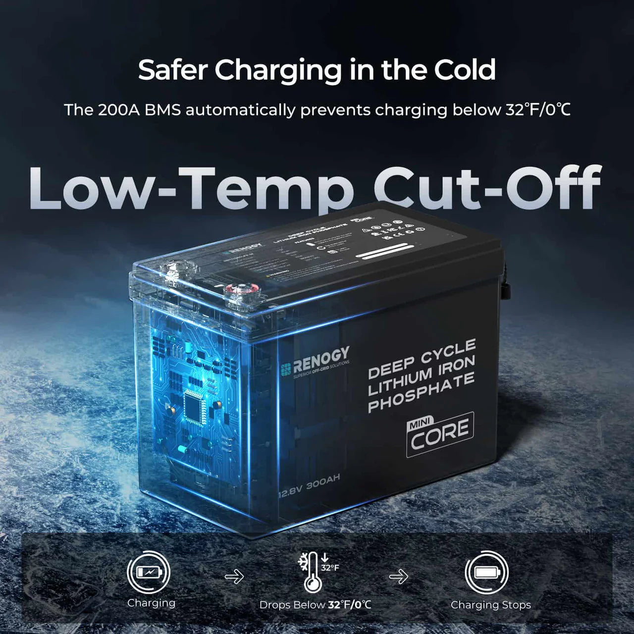 Core Mini - Renogy 12.8V 300Ah Lithium Iron Phosphate Battery w/ Low-Temperature Protection